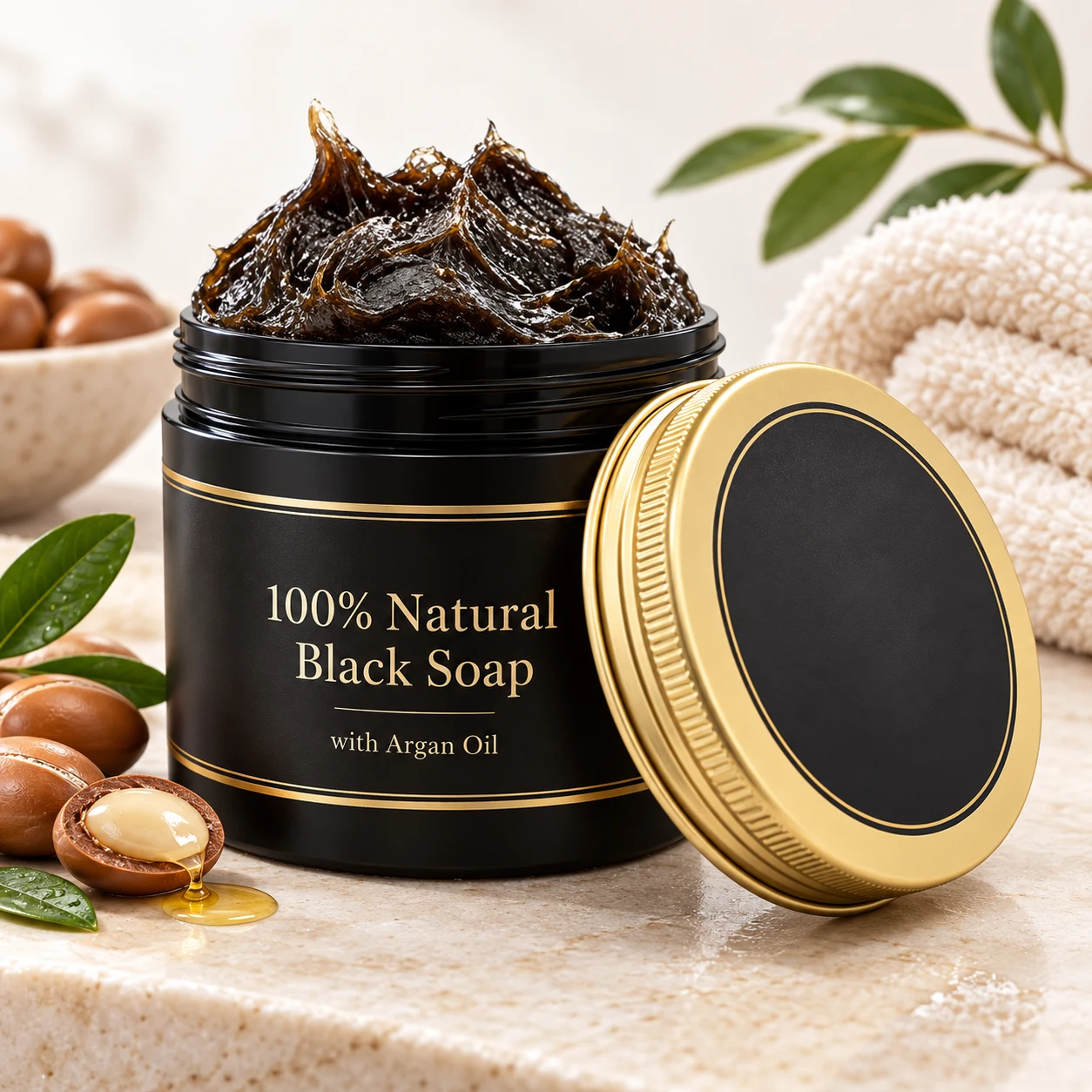 100% natural black soap with argan oil