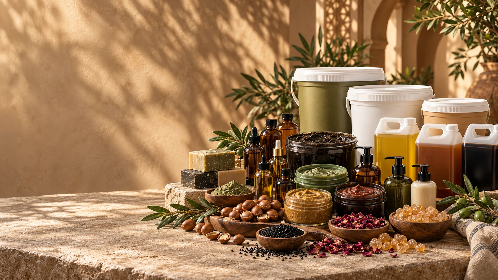 Moroccan wholesale cosmetic products including argan oil, black soap and rose water